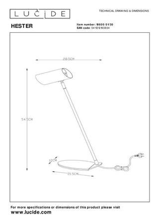 Lampa biurkowa Lucide HESTER czarny 19600/01/30