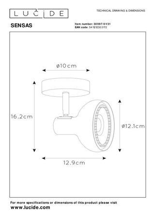 Reflektor Lucide SENSAS 30997/01/31 biały