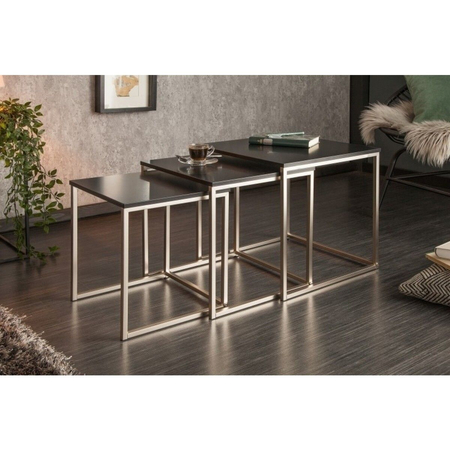 INVICTA zestaw stolików NEW ELEMENTS czarny - MDF, podstawa chromowana