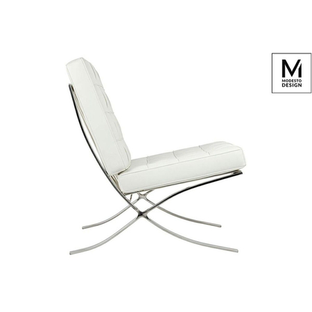 MODESTO fotel BARCELON biały - ekoskóra, stal polerowana