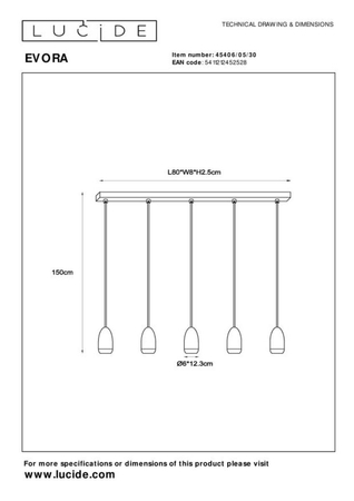 Lampa wisząca Lucide EVORA 45406/05/30 czarny