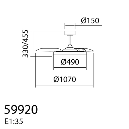 Wentylator CORFU BK Ø107 DC 33W 3A LED 42W CCT zmienna barwa, pilot