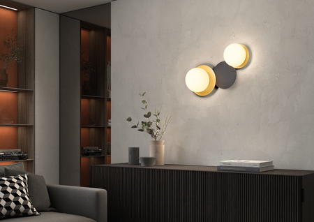 Lampa ścienna łazienkowa FLOC DUO PLUS M Ø17 E27 mosiądz mat Ø15 E27 mosiądz mat+czarny mat IP44