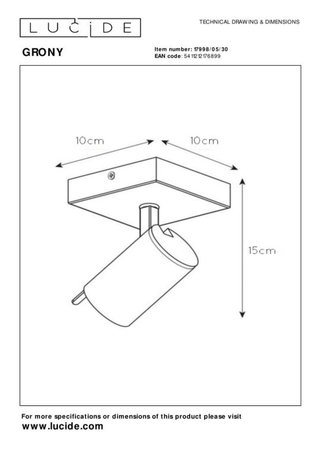 Reflektor Lucide GRONY 17998/05/30 czarny/złoty