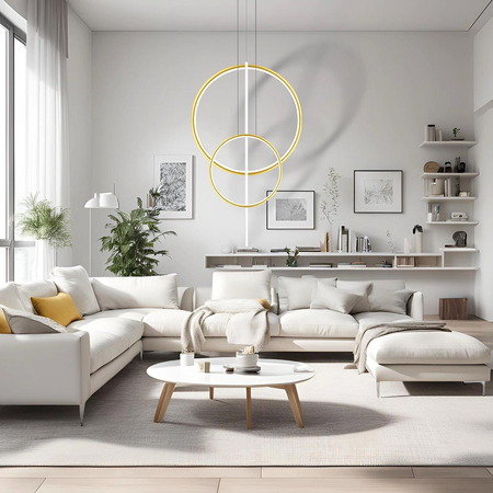 Lampa wisząca Linea No.5 60/40cm złoto-biała ściemnialna 3k