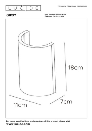 Kinkiet Lucide GIPSY biały 35200/18/31