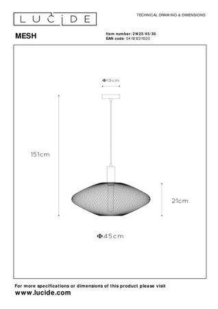 Lampa wisząca Lucide MESH 21423/45/30 czarny