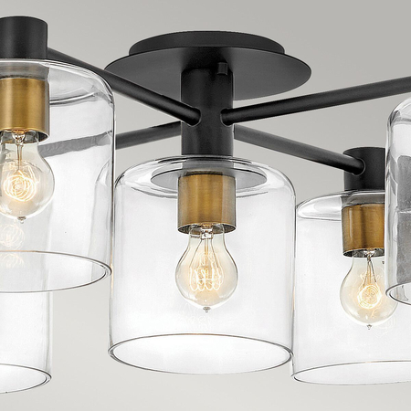 Półplafon Axel - 5 źródeł światła - Czarny / Stary mosiądz Quintiesse QN-AXEL5-BK