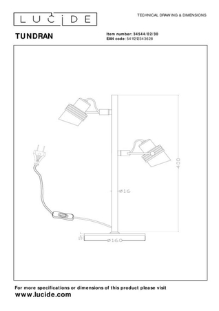 Lampa stołowa Lucide TUNDRAN 34544/02/30 czarny/złoty
