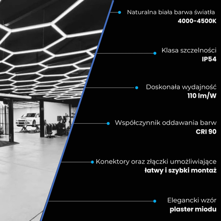 Lampa LED Hexagon Blaupunkt 58W geometryczny panel sufitowy led 4000K CRI90 w kształcie plastra miodu