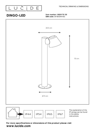 Lampa zewnętrzna Lucide DINGO czarny 14881/70/30