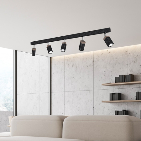 Milagro Lampa sufitowa SOLO SAWN BLACK / PATINATED WOOD 5x mini GU10 MLP7474 PRZECIERANY CZARNY / DREWNO PATYNOWANE