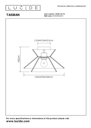 Lampa sufitowa Lucide TASMAN 10120/32/72 drewniany
