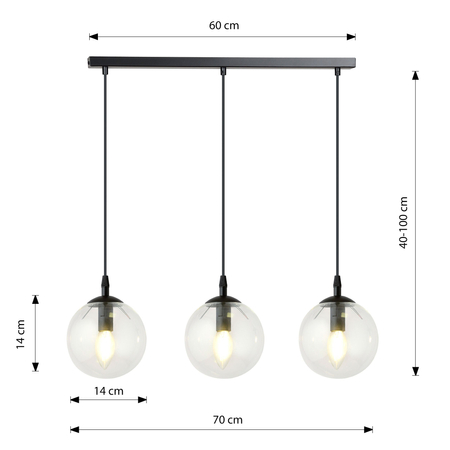 Lampa wisząca COSMO 3 BL TRANSPARENT Emibig 711/3 czarny