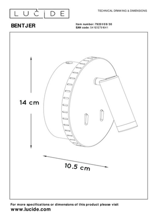 Kinkiet Lucide BENTJER 79201/09/30 czarny