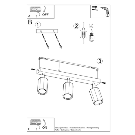 Sollux Lighting Plafon ZEKE 3 dąb SL.1030