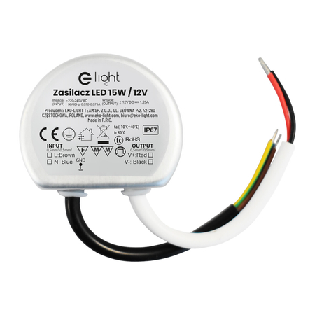 Eko-Light ZASILACZ MONTAŻOWY 15W IP67 EKZAS0235