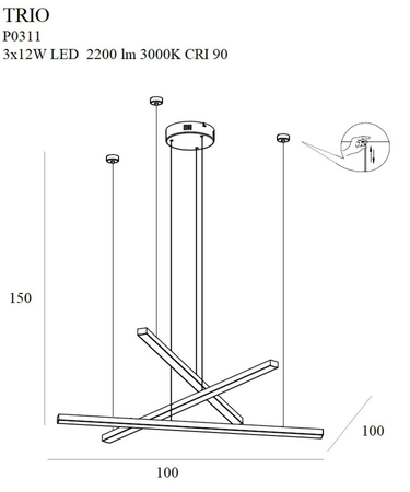 Lampa wisząca Maxlight TRIO 3 3x12WP0311 czarny/chrom