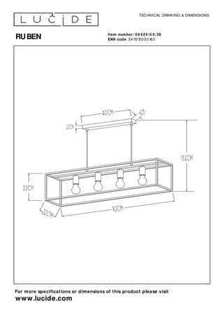 Lampa wisząca Lucide RUBEN 00424/04/30 czarny/złoty
