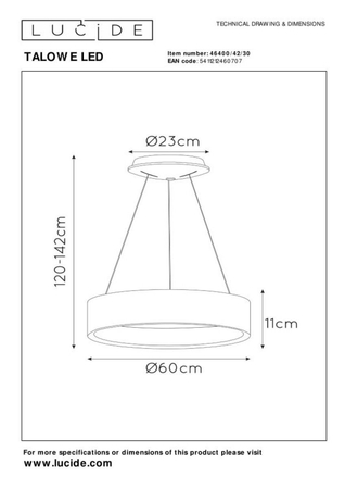 Lampa wisząca Lucide TALOWE LED 46400/42/30 czarny