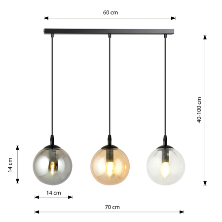 Lampa wisząca COSMO 3 BL MIX Emibig 714/3 czarny/złoty