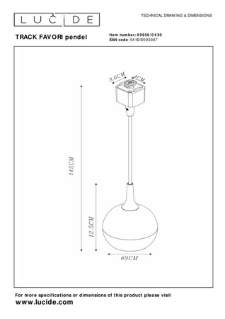 Lampa sufitowa Lucide TRACK FAVORI pendel 09956/01/30 czarny
