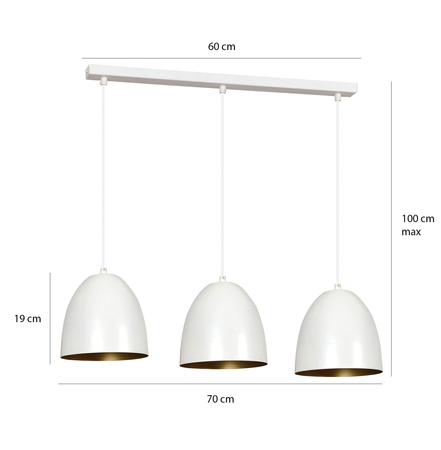 Lampa wisząca LENOX 3 WHITE / GOLD Emibig 411/3 biały/złoty