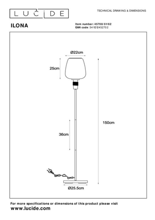 Lampa podłogowa Lucide ILONA 45708/01/62 czarny