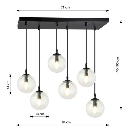 Lampa wisząca COSMO 6 BL TRANSPARENT Emibig 711/6 czarny