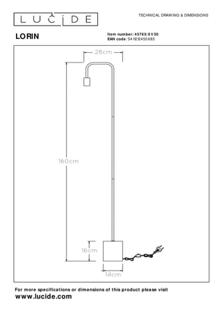 Lampa podłogowa Lucide LORIN 45765/01/30 czarny