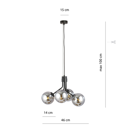 Lampa wisząca NOVA 4 BLACK/GRAFIT Emibig 1140/4 czarny