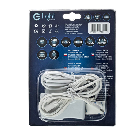 Eko-Light TAŚMA LED 3M CZUJ.BEZDOT+ZASIL.4000K EKZ0651