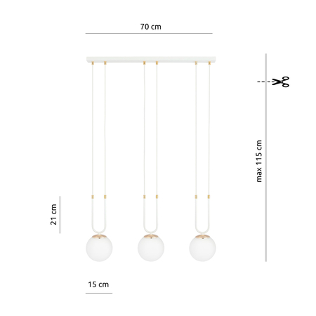 Lampa wisząca GLAM 3 WHITE/OPAL Emibig 1115/3 biały