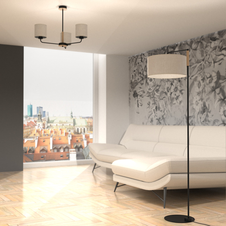 Milagro Lampa Podłogowa ATLANTA 1xE27 MLP7454 CZARNY / NATURALNE DREWNO