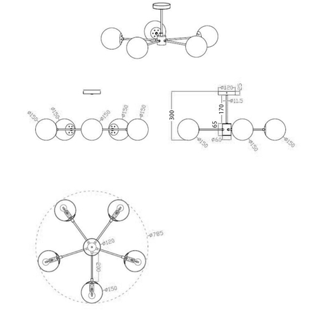 Lampa wisząca Roma 5xE14 czarna LP-1345/5P BK