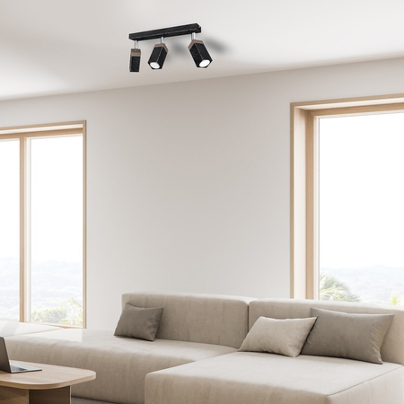 Milagro Lampa sufitowa SOLO SAWN BLACK / PATINATED WOOD 3x mini GU10 MLP7473 PRZECIERANY CZARNY / DREWNO PATYNOWANE