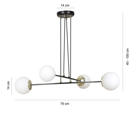 Lampa wisząca OGNIS 4 BLACK Emibig 966/4 biały/czarny