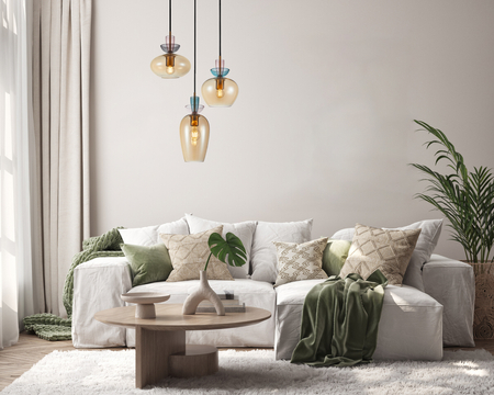 Lampa wisząca Italux Fanda PND-31882-3A-GD-AMB Złoty