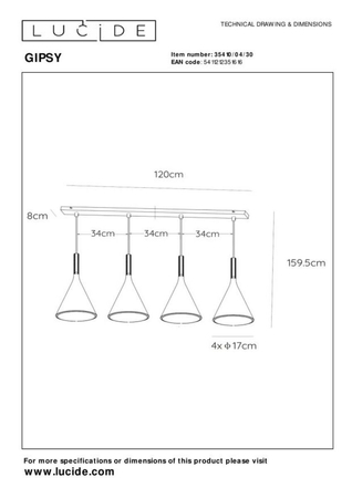 Lampa wisząca Lucide GIPSY 35410/04/30 czarny