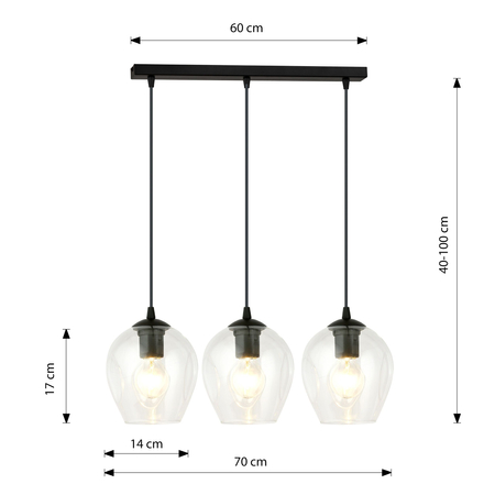 Lampa wisząca ISTAR 3 BL TRANSPARENT Emibig 679/3 czarny