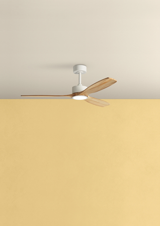 Wentylator SANTORINI XL biały, drewno naturalne Ø132 DC 35W LED 24W CCT zmienna barwa