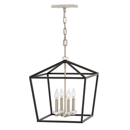 Lampa wisząca / Półplafon Stinson - 4 źródła światła - Czarny / Polerowany nikiel Quintiesse QN-STINSON-4P-L-BK