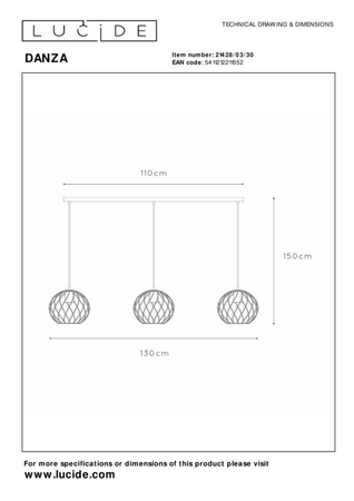 Lampa wisząca Lucide DANZA 21428/03/30 czarny