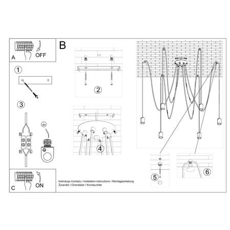 Sollux Lighting Żyrandol EDISON 5 czarny SL.0371
