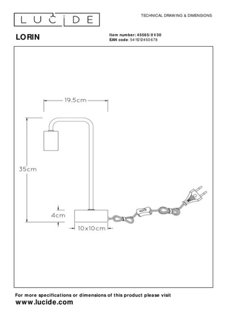 Lampa biurkowa Lucide LORIN 45565/01/30 czarny