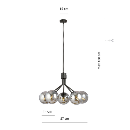 Lampa wisząca NOVA 5 BLACK/GRAFIT Emibig 1140/5 czarny