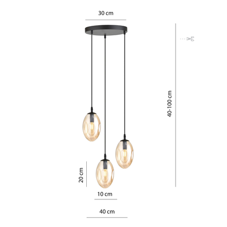Lampa wisząca ASTRAL 3 Emibig 1267/3PREM czarny/złoty