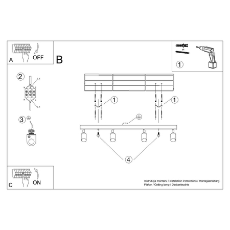 Sollux Lighting Plafon WINX 4L czarny/miedź SL.1379