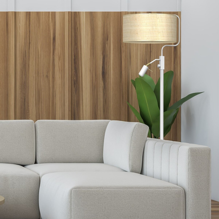 Milagro Lampa podłogowa Marshall 1xE27 + 1x mini GU10 Biały / Rattan MLP7492 BIEL / RATTAN
