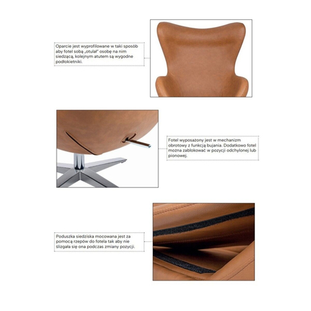 Fotel EGG SZEROKI VELVET ciemny brąz.81 - welur, podstawa stal